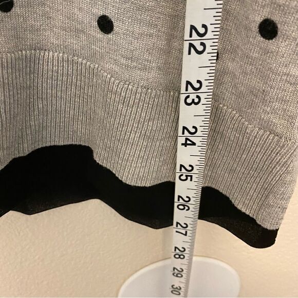 Lane Bryant knit gray black polka dot v neck sweater chiffon trim 18/20 - Picture 6 of 10